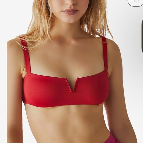 Free People Notched Lily Scuba Bralette - Haute Red, Size Medium - Picture 1 of 5